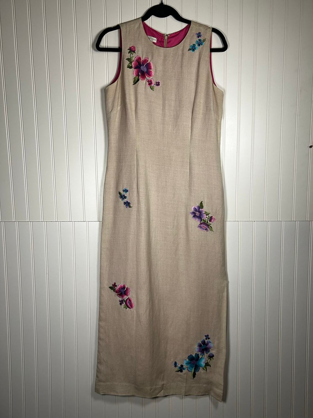 Annie Alexander Sleeveless Maxi Dress  Women's 6 Linen & Rayon Embroidery